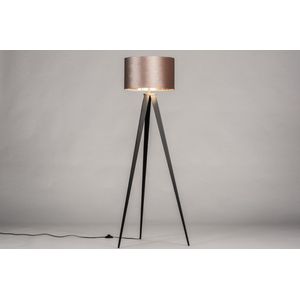 Sfeervolle - Driepoot Vloerlamp - Mat Zwart - Taupe - Koper - Fluweel