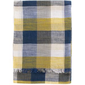 Mooie Sjaal - Zomer Sjaal - Geblokte Sjaal - 100% Katoenen Sjaal - Geel/Blauw/Witte sjaal