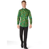 Suitmeister - Slim Fit Overhemd - Groen - Katoen - Kerstboomprint
