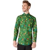Suitmeister - Slim Fit Overhemd - Groen - Katoen - Kerstboomprint