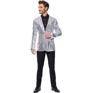 Suitmeister Sequins Zilver Heren Blazer Carnavalskleding Glimmende Pailletten Zilver Jasje Carnaval
