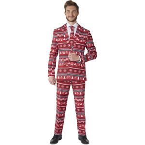 Suitmeister Nordic Pixel Red - Heren Pak - Kerst Outfit - Rood - Maat M