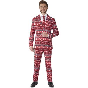 Suitmeister - Nordic Pixel - Kerstkostuum - Rood - Blazer met Broek en Stropdas