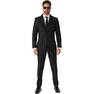 Suitmeister Pinstripe - Mannen Kostuum - Glow In The Dark - Zwart Neon - Halloween - Maat L