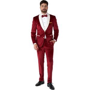 OppoSuits Velvet Vibes - Heren Tuxedo Smoking - Velvet Pak - Kerst Outfit - Rood - Maat EU 60