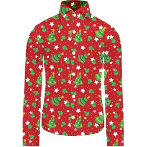 Suitmeister Christmas Trees Stars Red - Kids Kerst Overhemd - Kerst Outfit - Kerst - Rood - Maat L