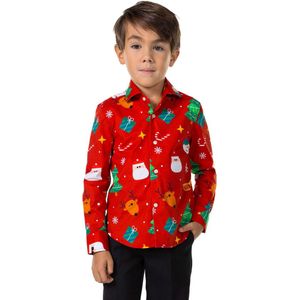 OppoSuits Festivity Red Boys - Kids Kerst Overhemd - Kerstshirt - Rood - Maat 2 Jaar