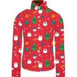 Suitmeister - Kerstoverhemd - Rood - Lange Mouwen - Katoen - Groene Kerstbomen