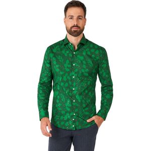 OppoSuits Bright Berry - Heren Kerst Overhemd - Kerst shirt - Groen - Maat S