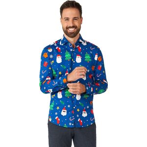 OppoSuits SHIRT LS Festivity Blue - Heren Overhemd - Kerstshirt - Blauw - Maat XS