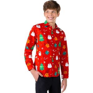 OppoSuits SHIRT LS Festivity Red Teen boys - Tiener Overhemd - Kerstshirt - Rood - Maat 12 Jaar