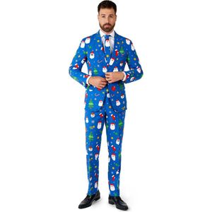 OppoSuits Festivity Blue - Heren KerstPak - Kerst Outfit - Fout Kerstpak Mannen - Blauw - Maat EU 54