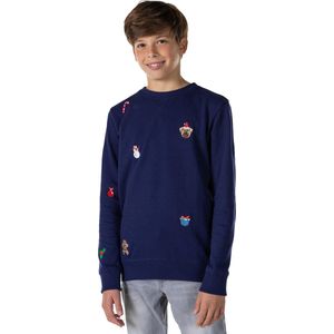 OppoSuits - Deluxe X-Mas Icons - Kids Kerst Sweater - Navy - Blauw