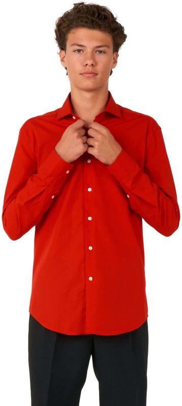 OppoSuits SHIRT LS Red Devil Tiener - Jongens Overhemd - Carnavalskleding - Effengekleurd - Rood - Maat: EU 134/140 - 10 Jaar