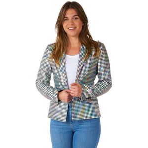 OppoSuits Discoballer - Dames Blazer - Glimmend Disco Bal Colbert - Carnavalskleding - Zilver - Maat: EU 44