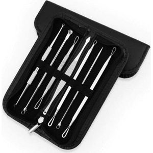 Acne en Puist Verwijderaar Set RVS   - Comedonenlepel - Comedonendrukker - Mee-Eter Verwijderen - Pimple Remover - Zwart