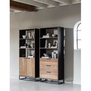 DTP Home Bookcase Cosmo, 2 doors, 3 open racks,200x80x40 cm, recycled teakwood