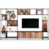 DTP Home TV wall element bookrack Cosmo large, open racks,220x120x40 cm, recycled teakwood
