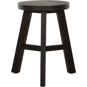 MUST Living Stool Toto,44xØ30 cm, black recycled teakwood with natural cracks