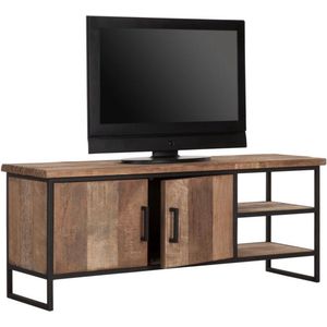 DTP Home TV stand Beam No.2 small, 2 doors, 2 open racks,55x140x40 cm, recycled teakwood