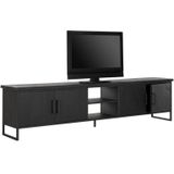 DTP Home TV stand Beam No.2 medium, 3 doors, 2 open racks BLACK,55x180x40 cm, recycled teakwood