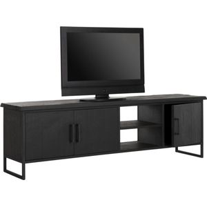 DTP Home TV stand Beam No.2 medium, 3 doors, 2 open racks BLACK,55x180x40 cm, recycled teakwood