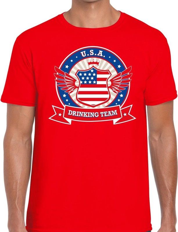 Rood USA drinking team t-shirt rood heren - Amerika kleding