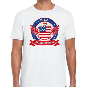 Wit USA drinking team t-shirt wit heren - Amerika kleding