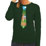 Pasen sweater groen met paashaas stropdas voor dames