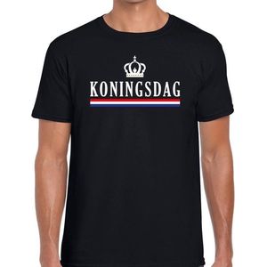 Koningsdag met vlag en kroontje t-shirt zwart heren