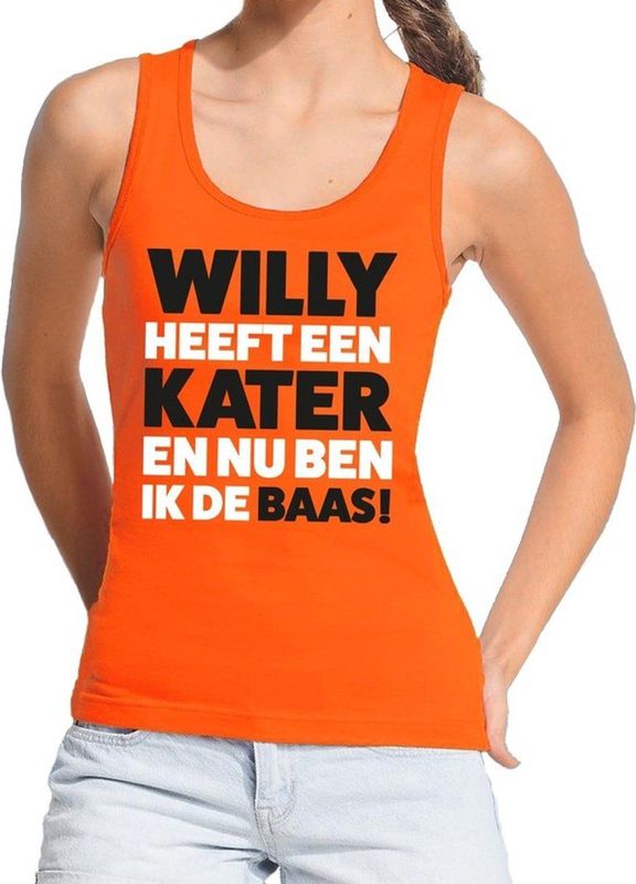 Bellatio Decorations - Tanktop - Oranje - Willy heeft een kater en nu ben ik de baas - Mouwloos Shirt