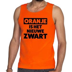 Oranje tekst tanktop / mouwloos shirt Oranje is het nieuwe zwart voor heren - Koningsdag kleding XL