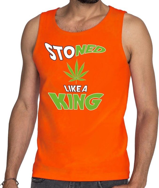 Oranje Stoned like a king hemd / mouwloos shirt oranje heren -  Koningsdag kleding S