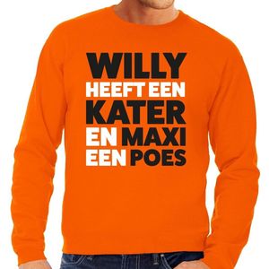 Oranje tekst sweater / trui Willy heeft een kater en Maxi een poes t-shirt oranje heren - Koningsdag kleding M