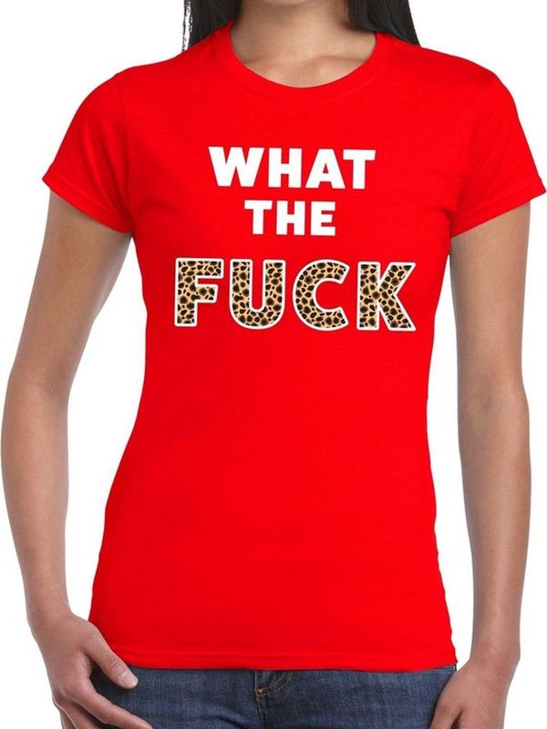 What the Fuck tijgerprint tekst t-shirt rood dames - dames shirt What the Fuck tijgerprint