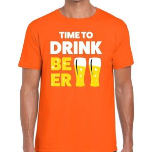 Time to Drink Beer tekst t-shirt oranje heren - heren shirt Time to Drink Beer - oranje kleding M