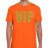 VIP tekst t-shirt oranje heren - heren shirt VIP gouden glitter letters - oranje kleding
