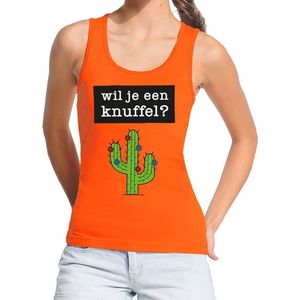 Bellatio Decorations - Wil je een Knuffel - Tanktop - Oranje - Mouwloos Shirt