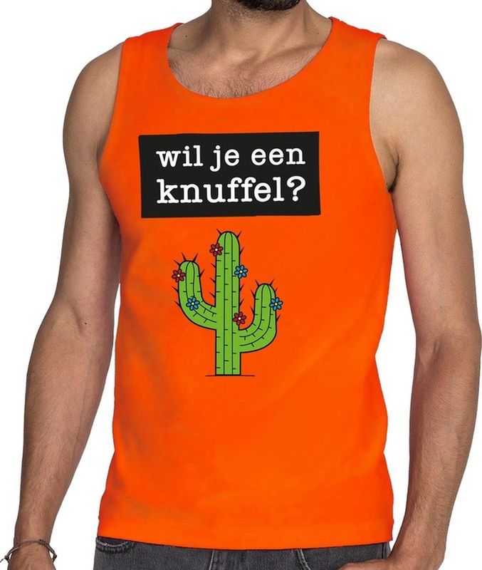 Wil Je Een Knuffel Tekst Tanktop / Mouwloos Shirt Oranje Heren - Heren Singlet Wil Je Een Knuffel