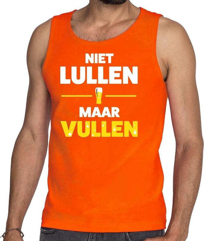 Bellatio Decorations - T-shirt - Oranje - Katoen - Mouwloos met Tekst