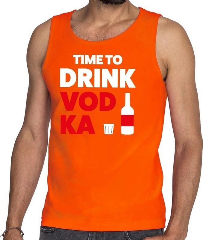 Time to Drink Vodka tekst tanktop / mouwloos shirt oranje heren