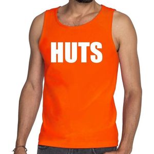 HUTS tekst tanktop / mouwloos shirt oranje heren - heren shirt HUTS S