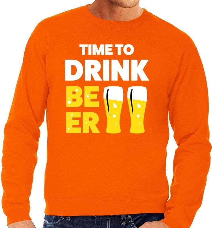 Time to Drink Beer tekst sweater oranje heren - heren trui Time to Drink Beer - oranje kleding