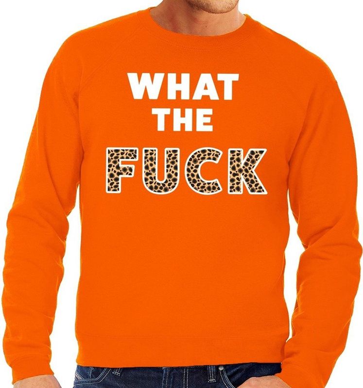 What the Fuck tijgerpint tekst sweater oranje voor heren