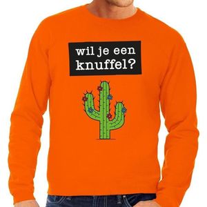 Wil je een Knuffel tekst sweater oranje heren - heren trui Wil je een Knuffel - oranje kleding M