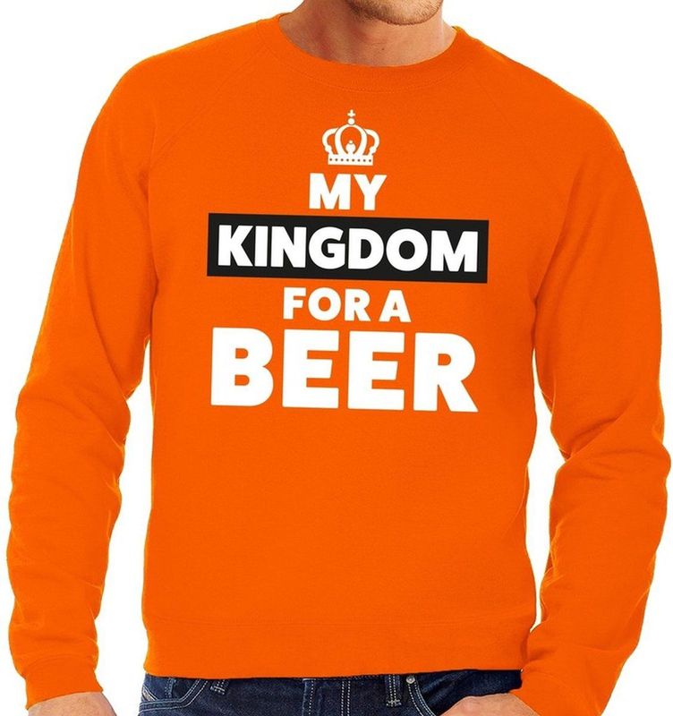 Oranje My Kingdom for a beer sweater - Trui voor heren - Koningsdag kleding