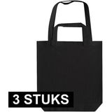 3x Zwarte canvas tassen met dubbel hengsel 38 x 42 cm- Bedrukbare katoenen tas/shopper