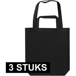 3x Zwarte canvas tassen met dubbel hengsel 38 x 42 cm- Bedrukbare katoenen tas/shopper