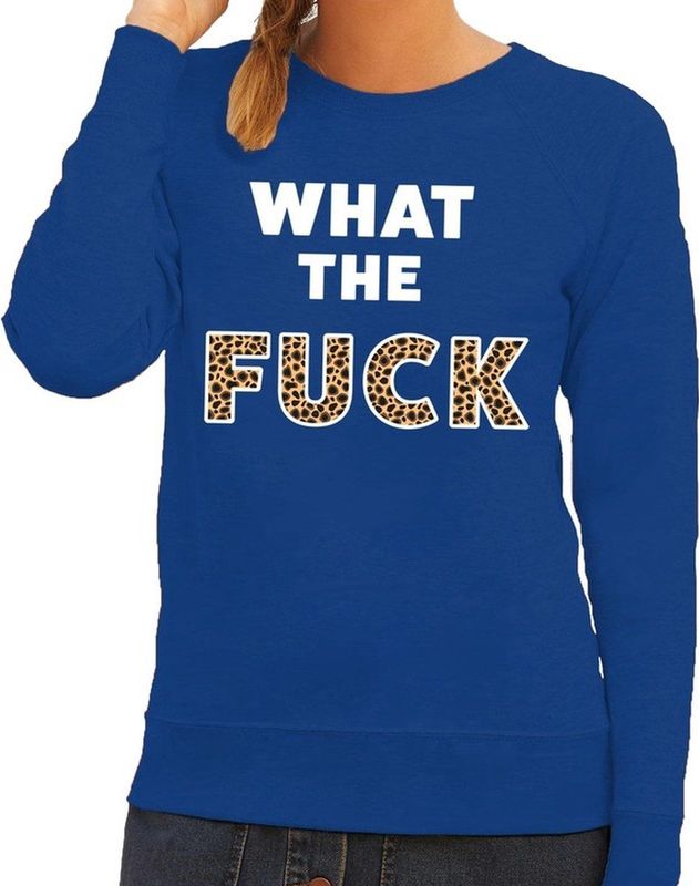 What the Fuck tijgerprint tekst sweater blauw dames - dames trui What the Fuck dierenprint
