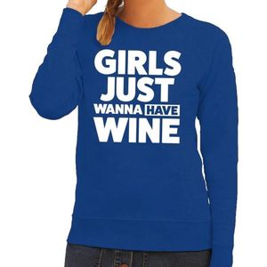 Girls just wanna have Wine tekst sweater blauw voor dames - Feesttruien